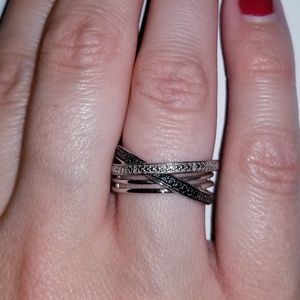 1/10ct Diamond & Black Diamond Silver Ring -Size 7